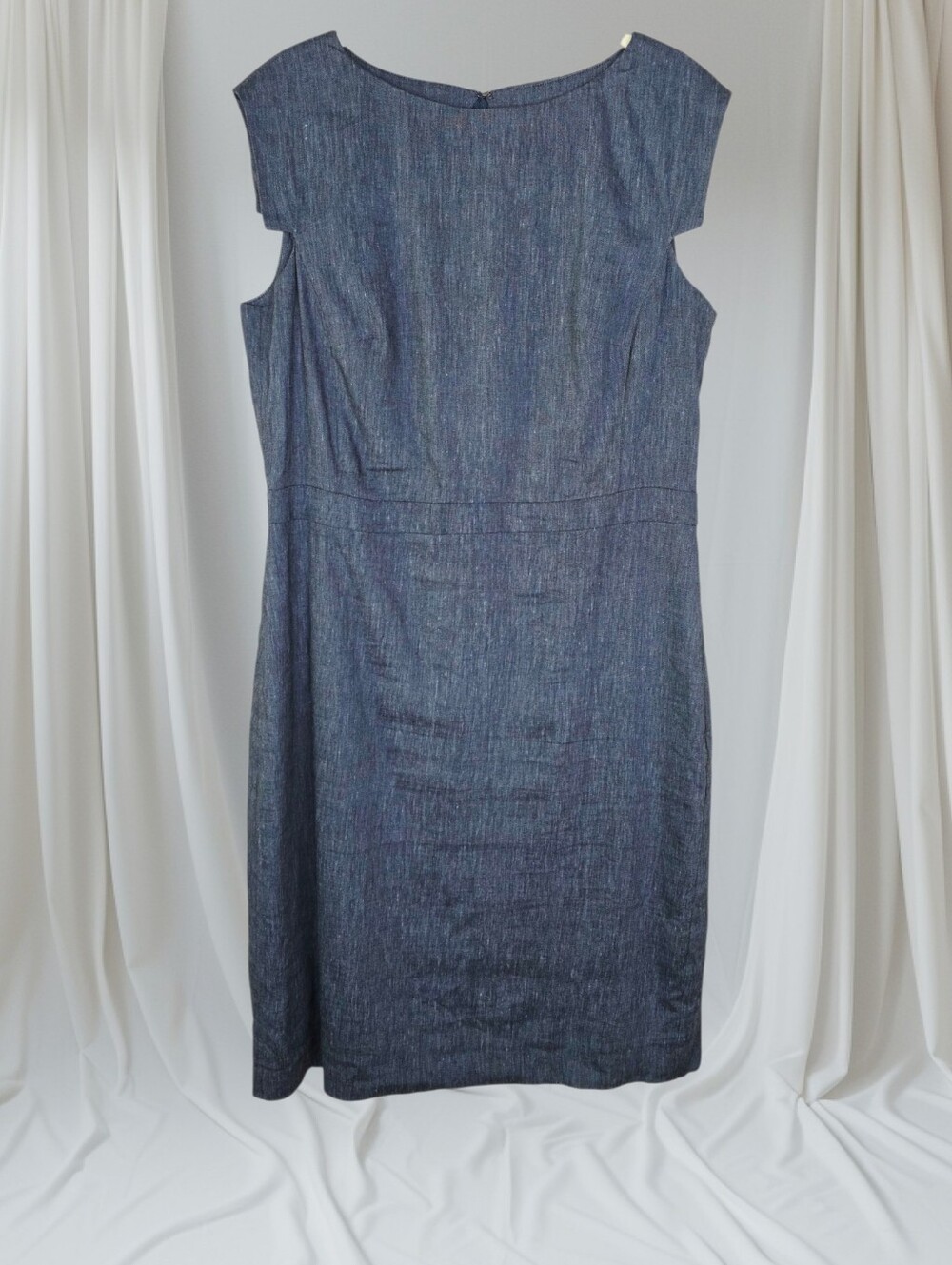 Ann Taylor Linen Chambray Cap Sleeve Sheath Career Midi Dress Size 14